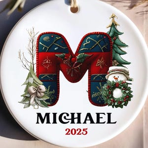 Personalized Initial Christmas Ornament 2024: Custom Ceramic Monogram