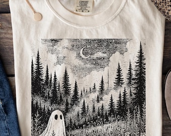 Cute Ghost Shirt Spooky Fall Tee Floral Halloween Cozy Ghostcore Gift Comfort Colors Vintage Wildflower Outfit Women Pumpkin Cotton Sweater