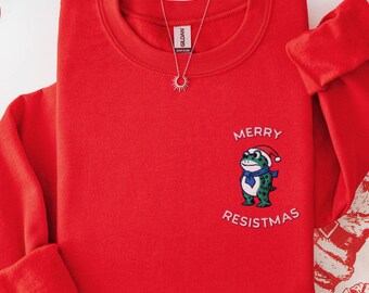Portland Embroidered Frog Anti-ICE Shirt, Portland Frog Merry Resistmas Protester Sweatshirt Subtle Unisex Protest Tshirt Anti Establishment