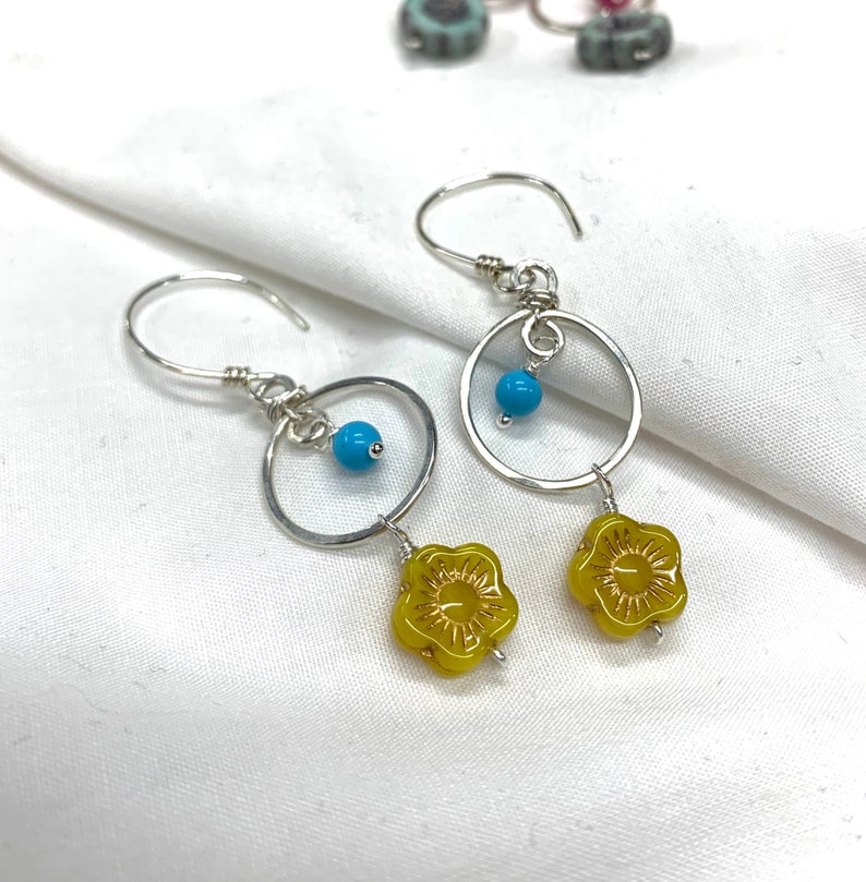 Turquoise and Yellow Sterling Silver Earrings by Anne More Jewelry