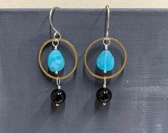 Amazonite and Black Onyx Orbit Earrings by Anne More Jewelry