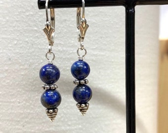Lapis Lazuli Sterling Silver Lever Back Earrings by Anne More Jewelry. Blue Semi Precious Gemstone