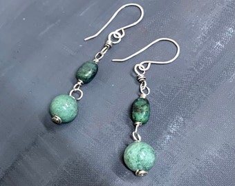 Green Turquoise Sterling Silver Stone Earrings