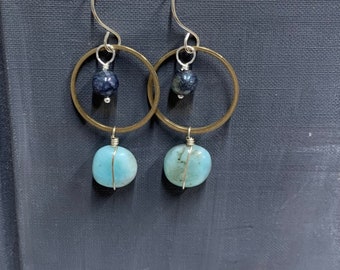 Blue Labradorite and Peruvian Amazonite Orbit Earrings