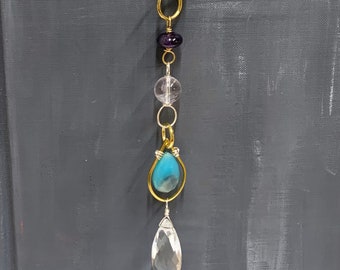 Gemstone Ornament or Suncatcher with Amethyst and Chalcedony