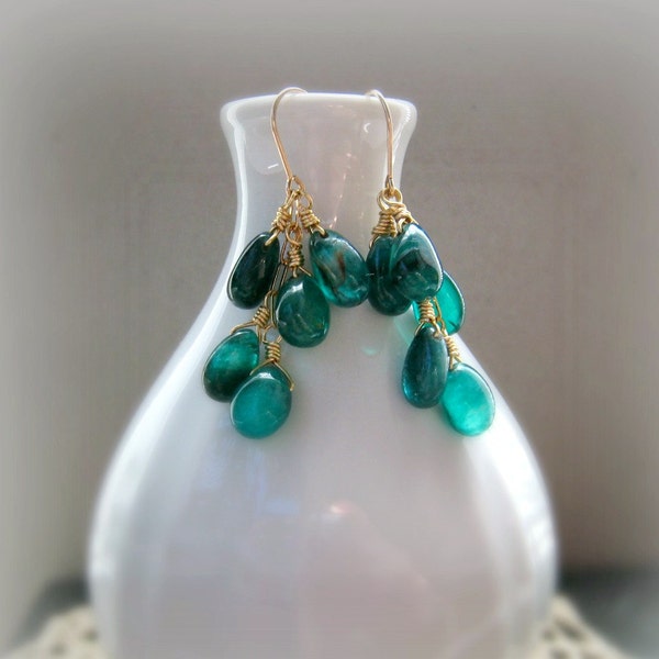 Green Quartz Cascade Handmade Golden Earrings