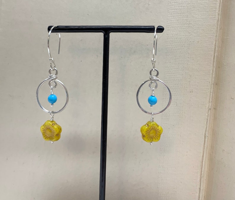 Turquoise and Yellow Sterling Silver Earrings by Anne More Jewelry