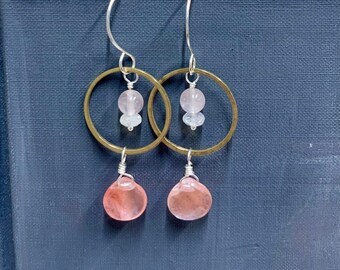 Quartz and Moonstone Orbit Earrings by Anne More Jewelry