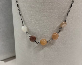 Moonstone Peach Chocolate Sterling Silver Necklace by Anne More Jewelry Gemstone Chain