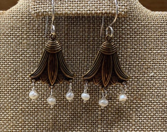 Lotus Pearl Earrings by Anne More Jewelry. This listing is for one pair of earrings made to order with your choice of pearl color.