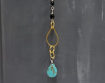 Turquoise and Black Glass Ornament