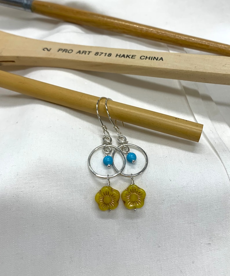 Turquoise and Yellow Sterling Silver Earrings by Anne More Jewelry