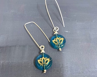 Blue Lotus Sterling Silver Earrings by Anne More Jewelry