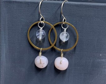 Pink Opal and Amethyst Orbit Earrings by Anne More Jewelry