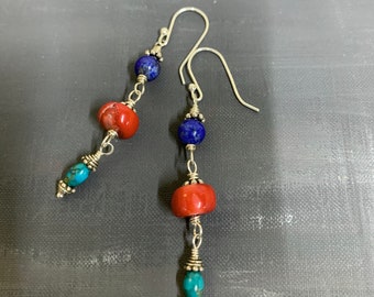Lapis Lazuli Coral Turquoise Earrings by Anne More Jewelry