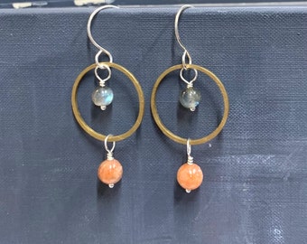 Labradorite and Sunstone Orbit Earrings by Anne More Jewelry