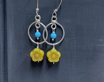 Flower Earrings in Blue and Yellow by Anne More Jewelry