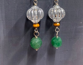 Lantern Earrings with Green Aventurine and Sterling Silver  by Anne More Jewelry