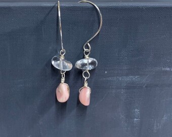 Pink Peruvian Opal and Quartz Crystal Sterling Silver Earrings by Anne More Jewelry