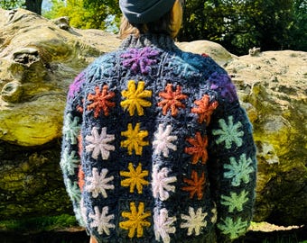 CROCHET GRANNY SQUARE Jacket Mosaic Bloom pattern in English
