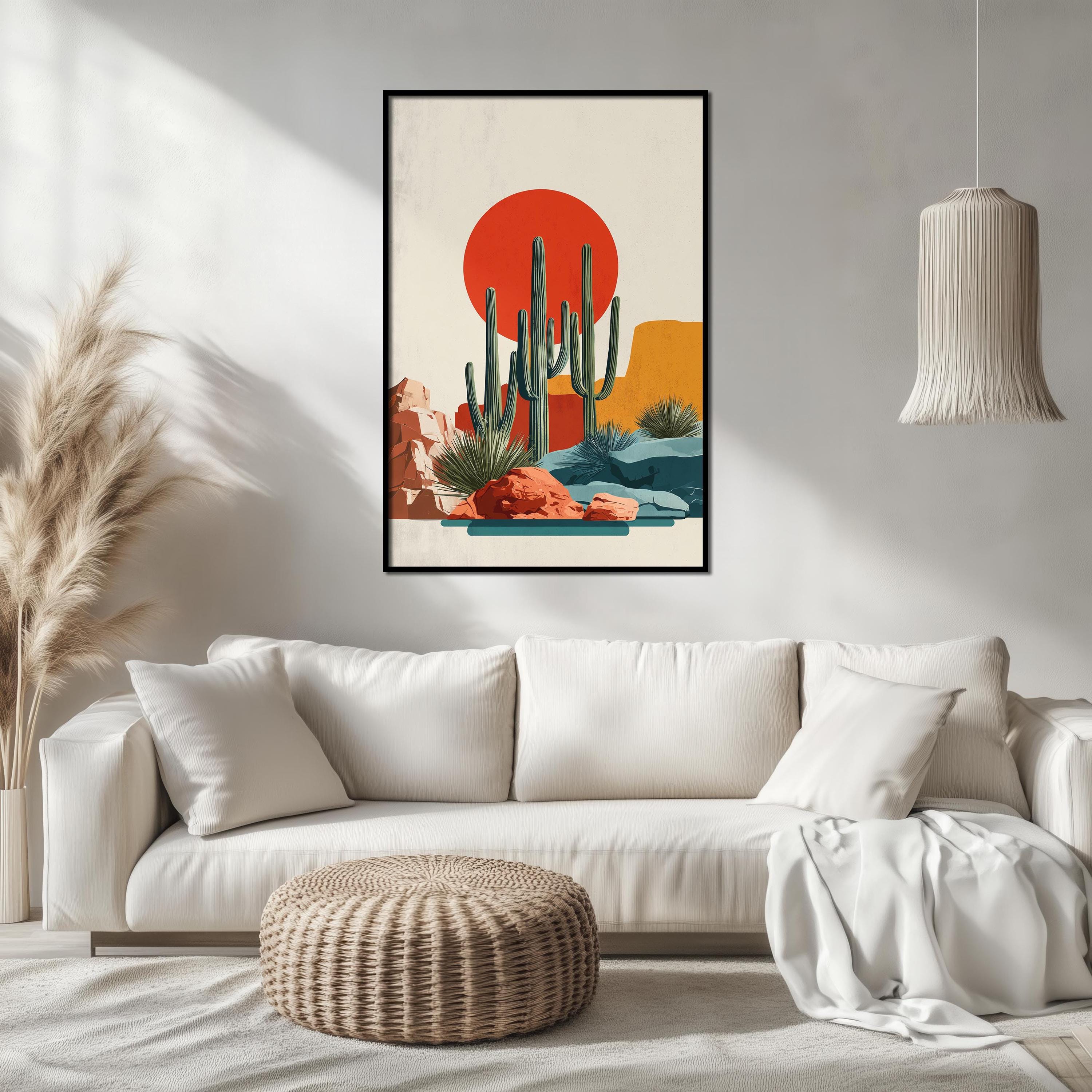 Tableau Toile Tendue Arizona - Désert Cactus Coucher De Soleil (Style Vintage)