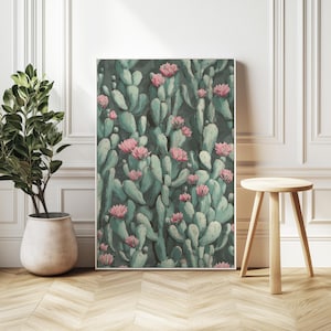 Vintage Cactus Print: Pink Floral Desert Botanical Wall Art