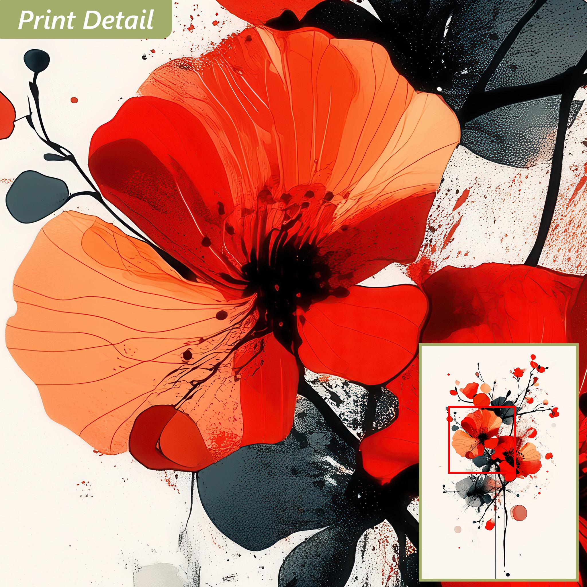 赤い花のアートプリント：ミニマリストの墨絵 - Etsy 日本