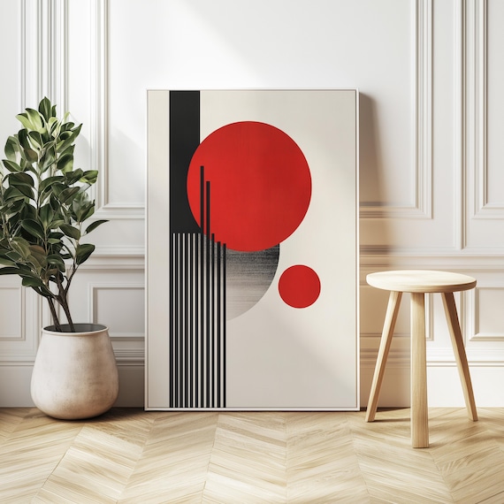 Mid Century Modern Art Print: Japanese Geometric Red Sun