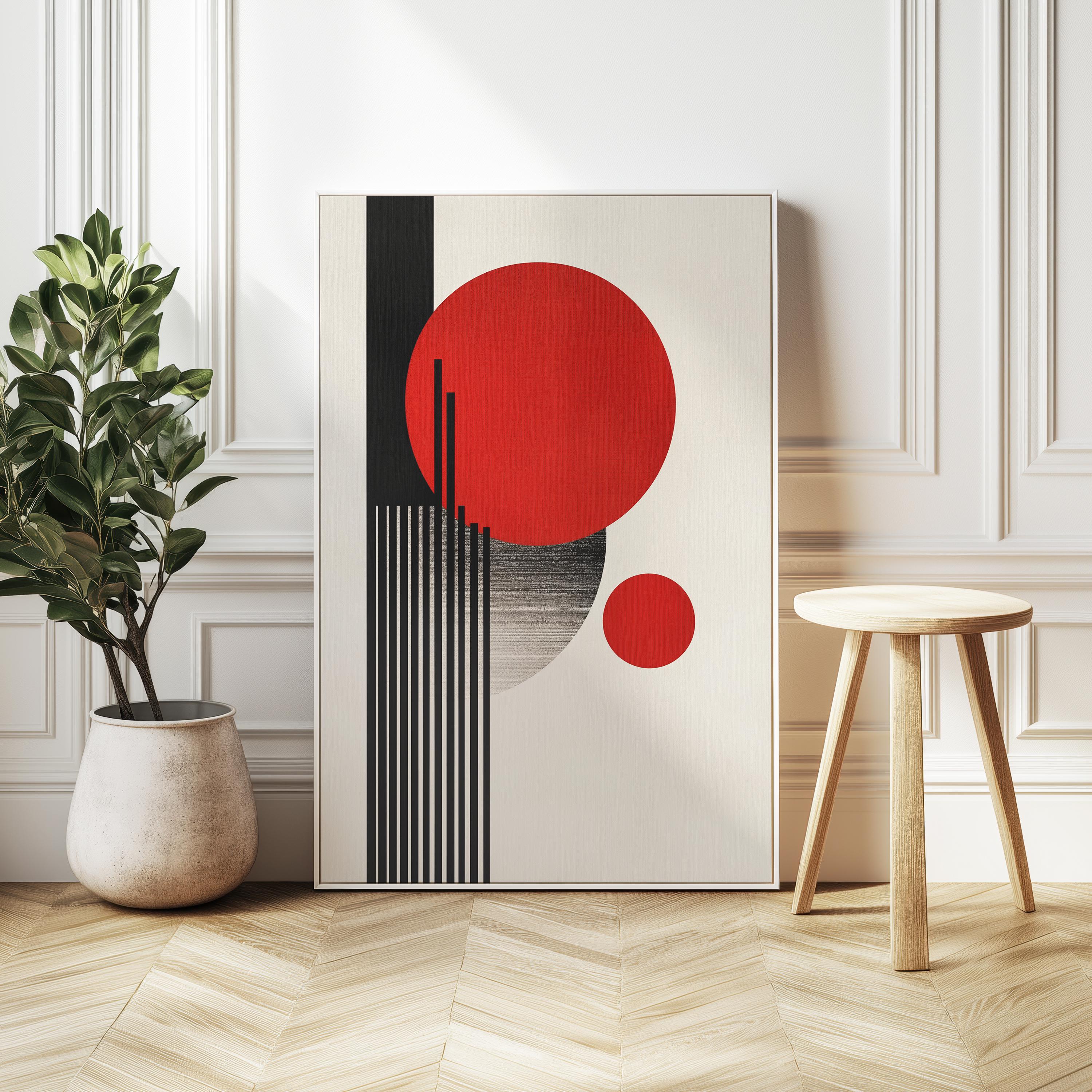 Mid Century Modern Art Print: Japanese Geometric Red Sun