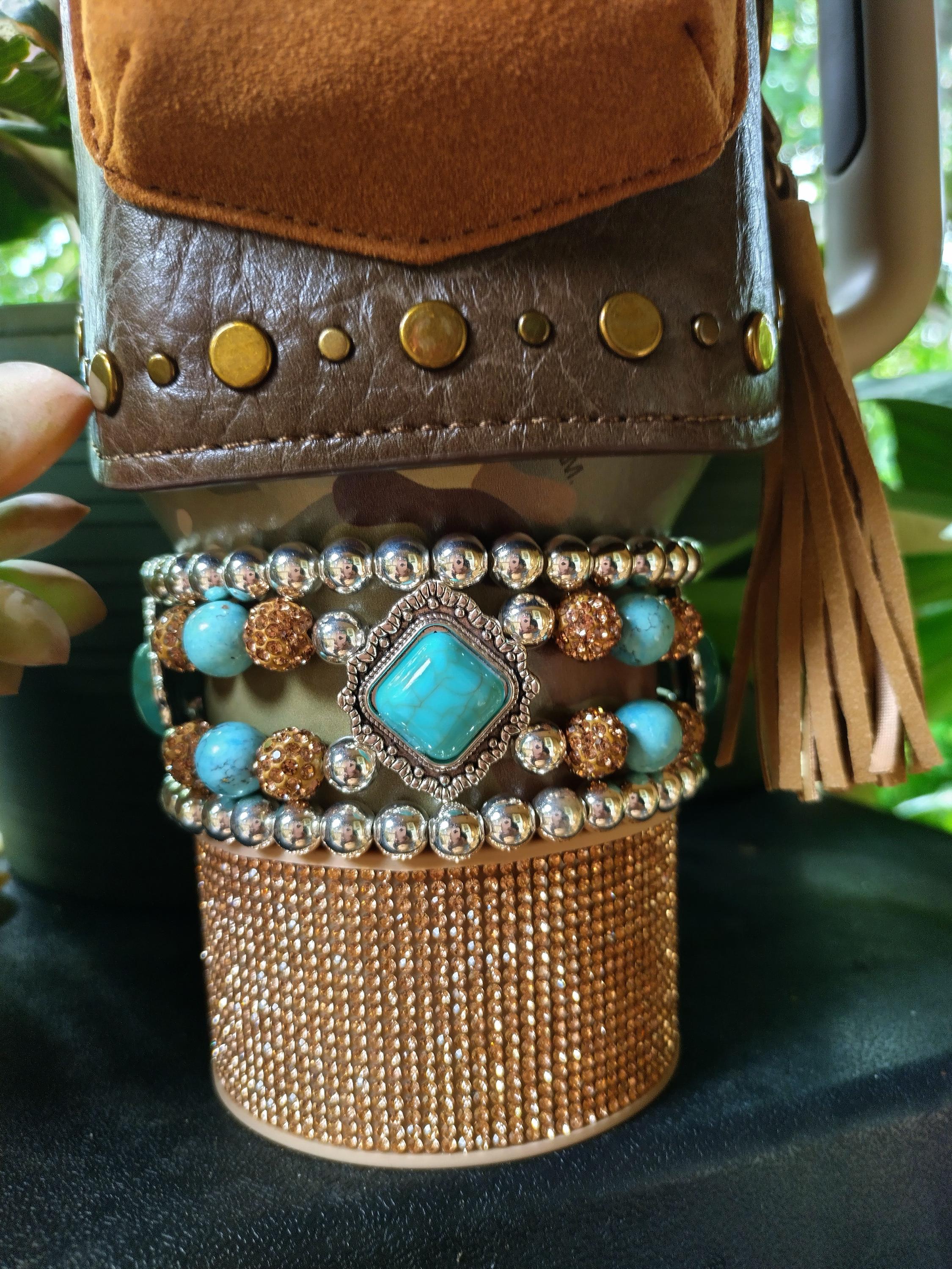 Turquoise and Rhinestone Bracelet Set Camo bracelet Cowboy Cowgirl Highland Cow Country Western Tumbler Accessories
