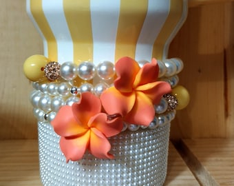 Oasis Butter Cabana Gloss Yellow Stripe&#39;s Straw Charm Tumbler Accessories