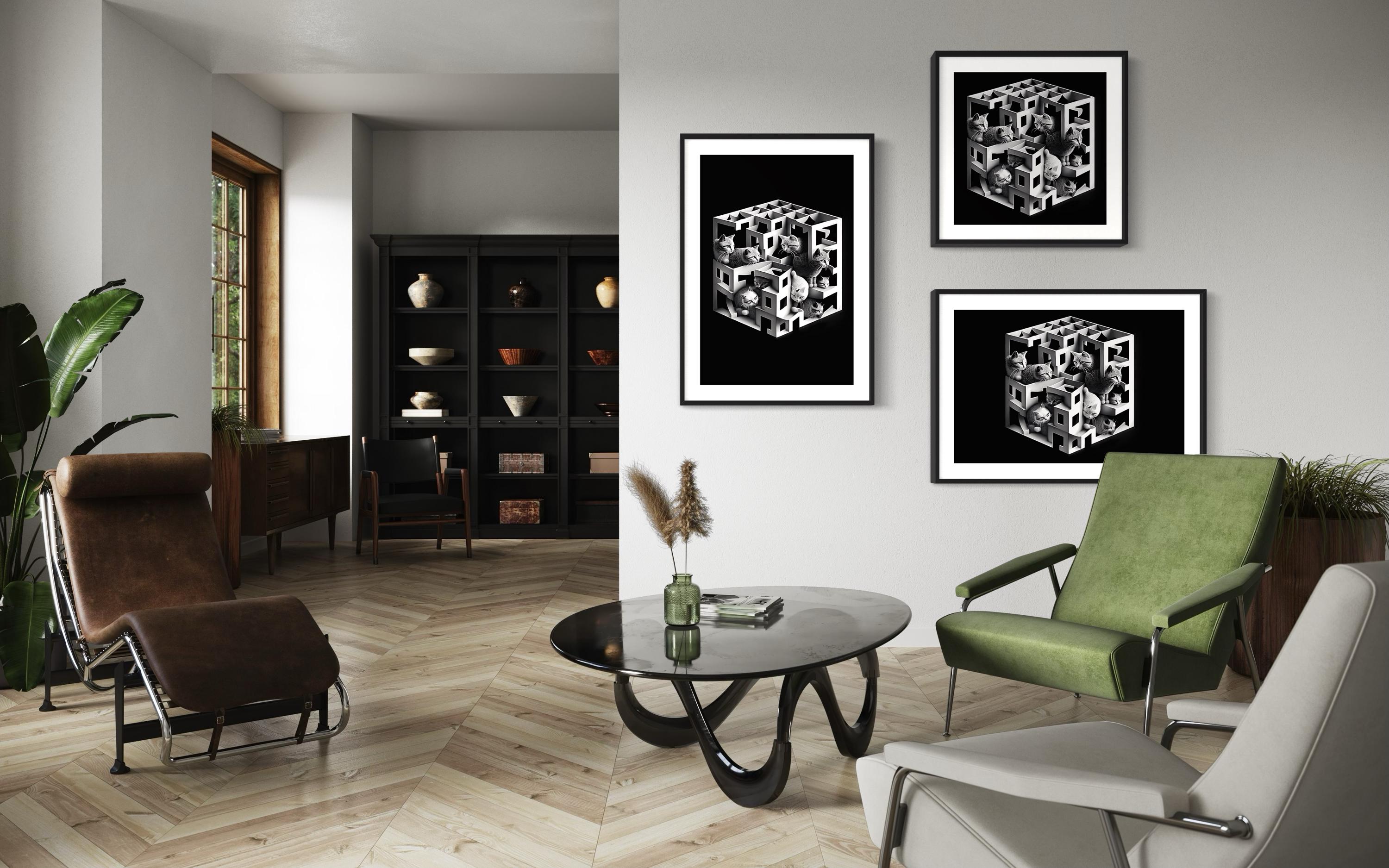 Mind-bending Printable, MC Escher Cats in a Cube, Wall Art, Digital Download, Square Design ...
