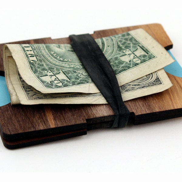 Reserved for Brian Wood Wallet Black Walnut | Money Clip | Gorgeous Reclaimed Black Walnut Hardwood Card Holder | Recycled Bicycle Tire Tube