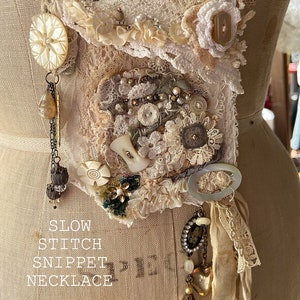 ONLINE class, PLEASE read description, Slow Stitch Snippet Necklace vintage DIY embroidery