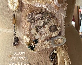 ONLINE class, PLEASE read description, Slow Stitch Snippet Necklace vintage DIY embroidery