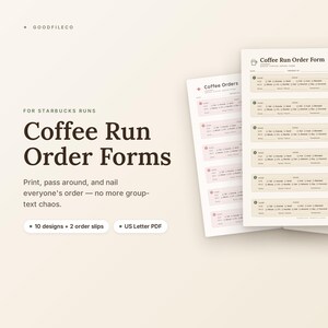 スターバックスコーヒー注文用紙、グループ注文シート、オフィスおよび教職員への感謝の気持ちを表す用紙（10種類のデザイン、PDF）