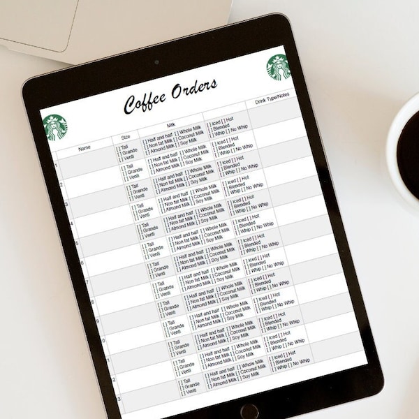Printable Starbucks Coffee Order Form | Digital Download
