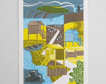 Beach Huts limited edition hand pulled screen print