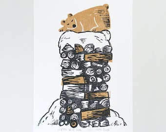 Winter Drifts "Bear" linocut print