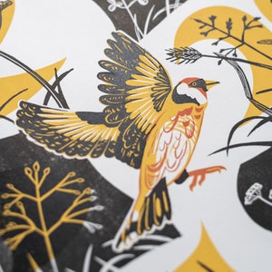 Take Flight Goldfinch hand printed linocut and screen print image 2