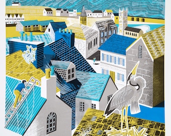 Rooftops of St. Ives, seven colour limited edition screenprint