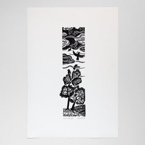 Crow Flight lino print