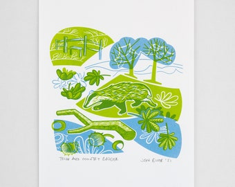 Town and Country "Badger" hand pulled screen print