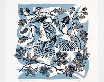 Take Flight Cuckoo hand printed linocut and screen print