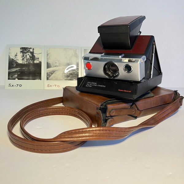 Polaroid SX-70 Folding SLR Instant Camera with Case, Tested, Vintage 70s, New Brown Leather Skin, Alpha SX70 Sears Special Chrome Folding