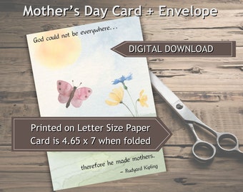 Tarjeta del Día de la Madre con flores de acuarela y sobre (descarga digital)