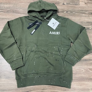 Amiri Military Green Distressed Hoodie mit Splatter Detail