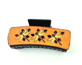 Dragonfly Leather Barrette Hair Clip Western Handcrafted Cowgirl
