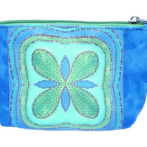 Zip Pouch, Coin Purse, Accessories Bag, Make Up Bag, Cactus Flower, Lime Green, Turquoise image 2