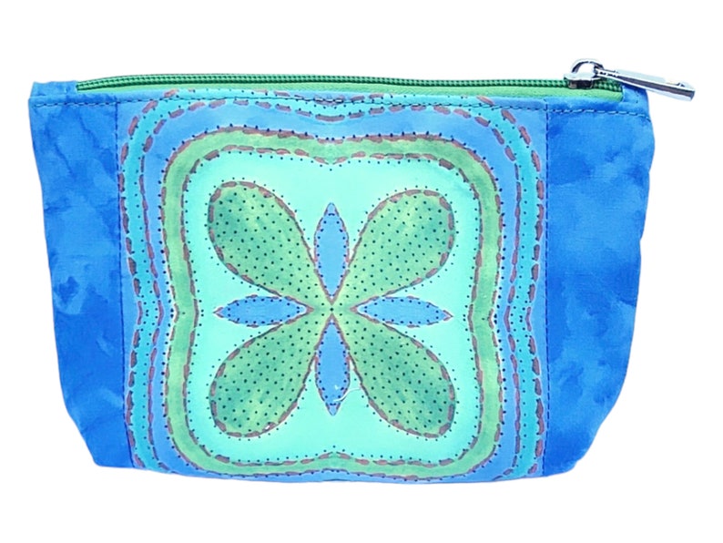 Zip Pouch, Coin Purse, Accessories Bag, Make Up Bag, Cactus Flower, Lime Green, Turquoise image 2